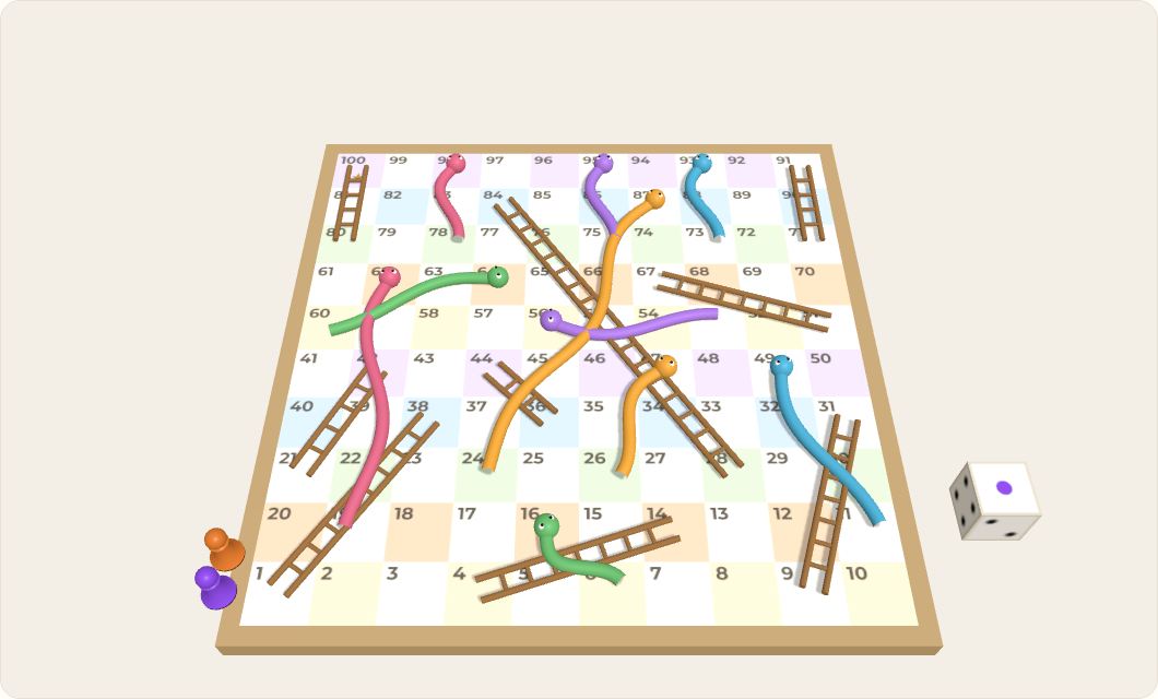 The snakes and ladders board with friendly snakes