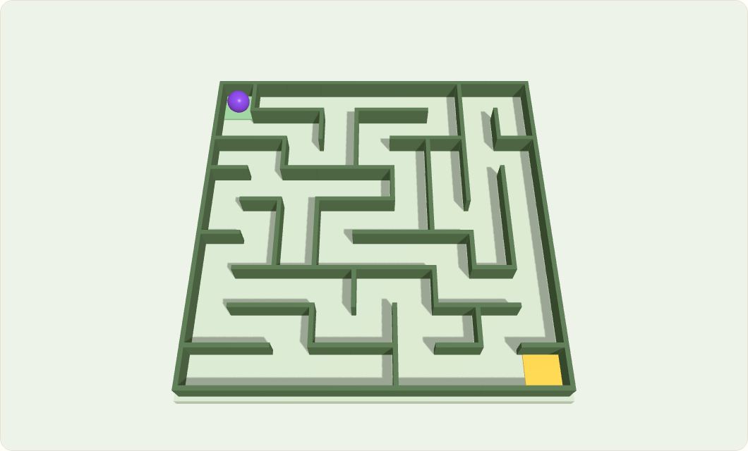A 3D maze with a purple ball and a golden goal